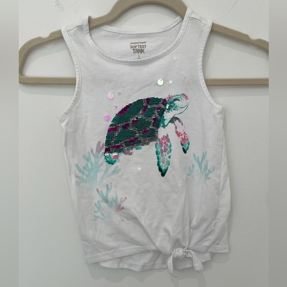 🐢 Jumping Beans Girls Sequin Sea Turtle Tie-Front Tank | Size 5 🐢